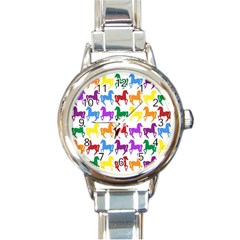 Colorful Horse Background Wallpaper Round Italian Charm Watch by Amaryn4rt