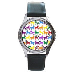 Colorful Horse Background Wallpaper Round Metal Watch by Amaryn4rt