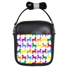 Colorful Horse Background Wallpaper Girls Sling Bags by Amaryn4rt