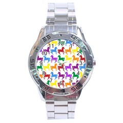 Colorful Horse Background Wallpaper Stainless Steel Analogue Watch by Amaryn4rt