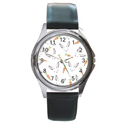 Rabbit Carrot Pattern Weft Step Round Metal Watch by Amaryn4rt