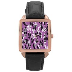 Floral Pattern Background Rose Gold Leather Watch  by Amaryn4rt