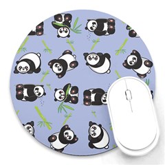 Panda Tile Cute Pattern Blue Round Mousepads by Amaryn4rt