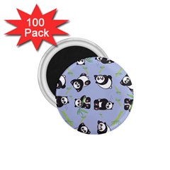 Panda Tile Cute Pattern Blue 1 75  Magnets (100 Pack) 