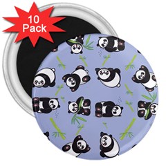 Panda Tile Cute Pattern Blue 3  Magnets (10 Pack)  by Amaryn4rt