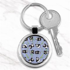 Panda Tile Cute Pattern Blue Key Chains (round)  by Amaryn4rt