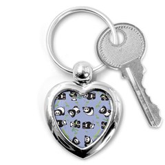 Panda Tile Cute Pattern Blue Key Chains (heart)  by Amaryn4rt