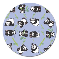 Panda Tile Cute Pattern Blue Magnet 5  (round) by Amaryn4rt