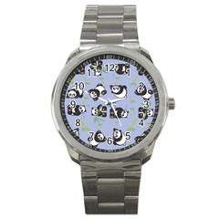 Panda Tile Cute Pattern Blue Sport Metal Watch by Amaryn4rt