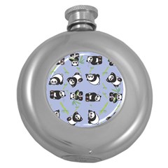 Panda Tile Cute Pattern Blue Round Hip Flask (5 Oz)