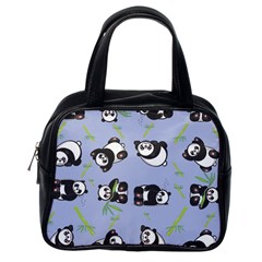 Panda Tile Cute Pattern Blue Classic Handbags (one Side)