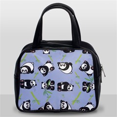 Panda Tile Cute Pattern Blue Classic Handbags (2 Sides)