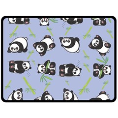 Panda Tile Cute Pattern Blue Fleece Blanket (large)  by Amaryn4rt