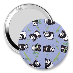 Panda Tile Cute Pattern Blue 3  Handbag Mirrors by Amaryn4rt