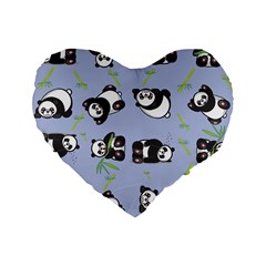 Panda Tile Cute Pattern Blue Standard 16  Premium Heart Shape Cushions by Amaryn4rt