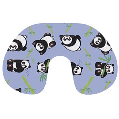 Panda Tile Cute Pattern Blue Travel Neck Pillows by Amaryn4rt