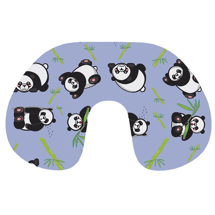 Panda Tile Cute Pattern Blue Travel Neck Pillows