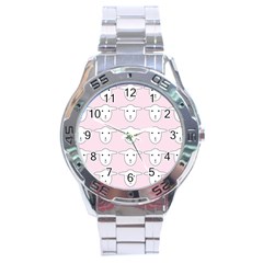 Sheep Wallpaper Pattern Pink Stainless Steel Analogue Watch by Amaryn4rt