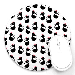 Cat Seamless Animal Pattern Round Mousepads by Amaryn4rt