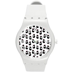 Cat Seamless Animal Pattern Round Plastic Sport Watch (m)