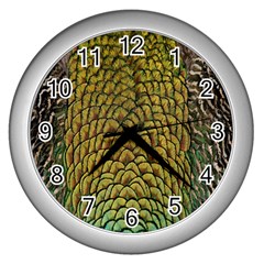 Colorful Iridescent Feather Bird Color Peacock Wall Clocks (silver)  by Amaryn4rt