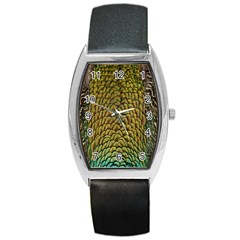 Colorful Iridescent Feather Bird Color Peacock Barrel Style Metal Watch