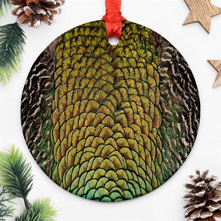 Colorful Iridescent Feather Bird Color Peacock Round Ornament (Two Sides)