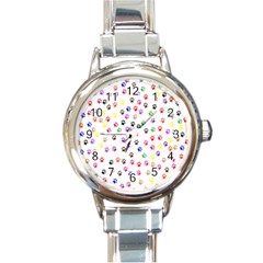 Paw Prints Background Round Italian Charm Watch by Amaryn4rt