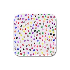 Paw Prints Background Rubber Square Coaster (4 Pack)  by Amaryn4rt