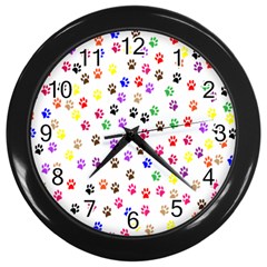 Paw Prints Background Wall Clocks (black) by Amaryn4rt