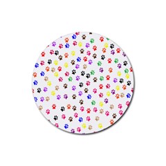 Paw Prints Background Rubber Round Coaster (4 Pack)  by Amaryn4rt