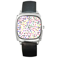 Paw Prints Background Square Metal Watch by Amaryn4rt