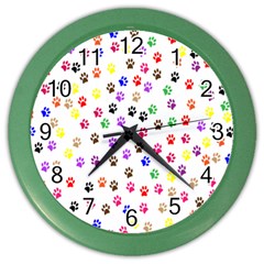 Paw Prints Background Color Wall Clocks by Amaryn4rt