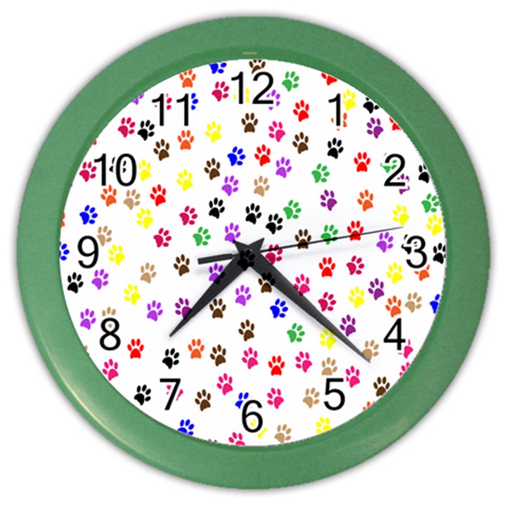 Paw Prints Background Color Wall Clocks