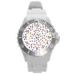 Paw Prints Background Round Plastic Sport Watch (l) by Amaryn4rt