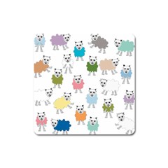 Sheep Cartoon Colorful Square Magnet