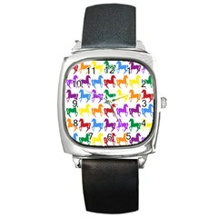 Colorful Horse Background Wallpaper Square Metal Watch by Amaryn4rt