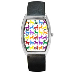 Colorful Horse Background Wallpaper Barrel Style Metal Watch by Amaryn4rt