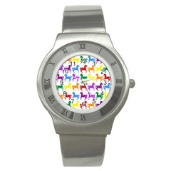 Colorful Horse Background Wallpaper Stainless Steel Watch by Amaryn4rt