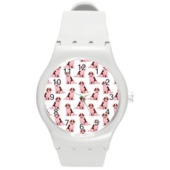 Dog Animal Pattern Round Plastic Sport Watch (m) by Amaryn4rt