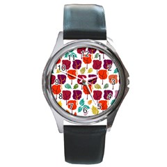 Tree Pattern Background Round Metal Watch by Amaryn4rt