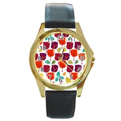 Tree Pattern Background Round Gold Metal Watch by Amaryn4rt