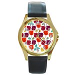 Tree Pattern Background Round Gold Metal Watch Front