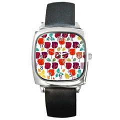 Tree Pattern Background Square Metal Watch by Amaryn4rt