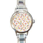 Animal Pattern Happy Birds Seamless Pattern Round Italian Charm Watch Front