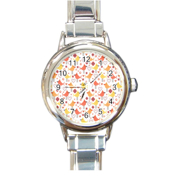 Animal Pattern Happy Birds Seamless Pattern Round Italian Charm Watch