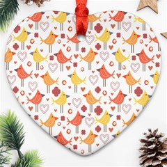 Animal Pattern Happy Birds Seamless Pattern Ornament (heart) by Amaryn4rt