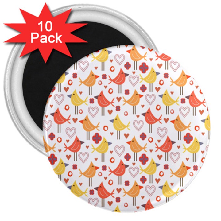 Animal Pattern Happy Birds Seamless Pattern 3  Magnets (10 pack) 