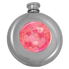 Hearts Pink Background Round Hip Flask (5 Oz) by Amaryn4rt