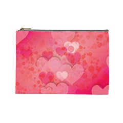 Hearts Pink Background Cosmetic Bag (large)  by Amaryn4rt